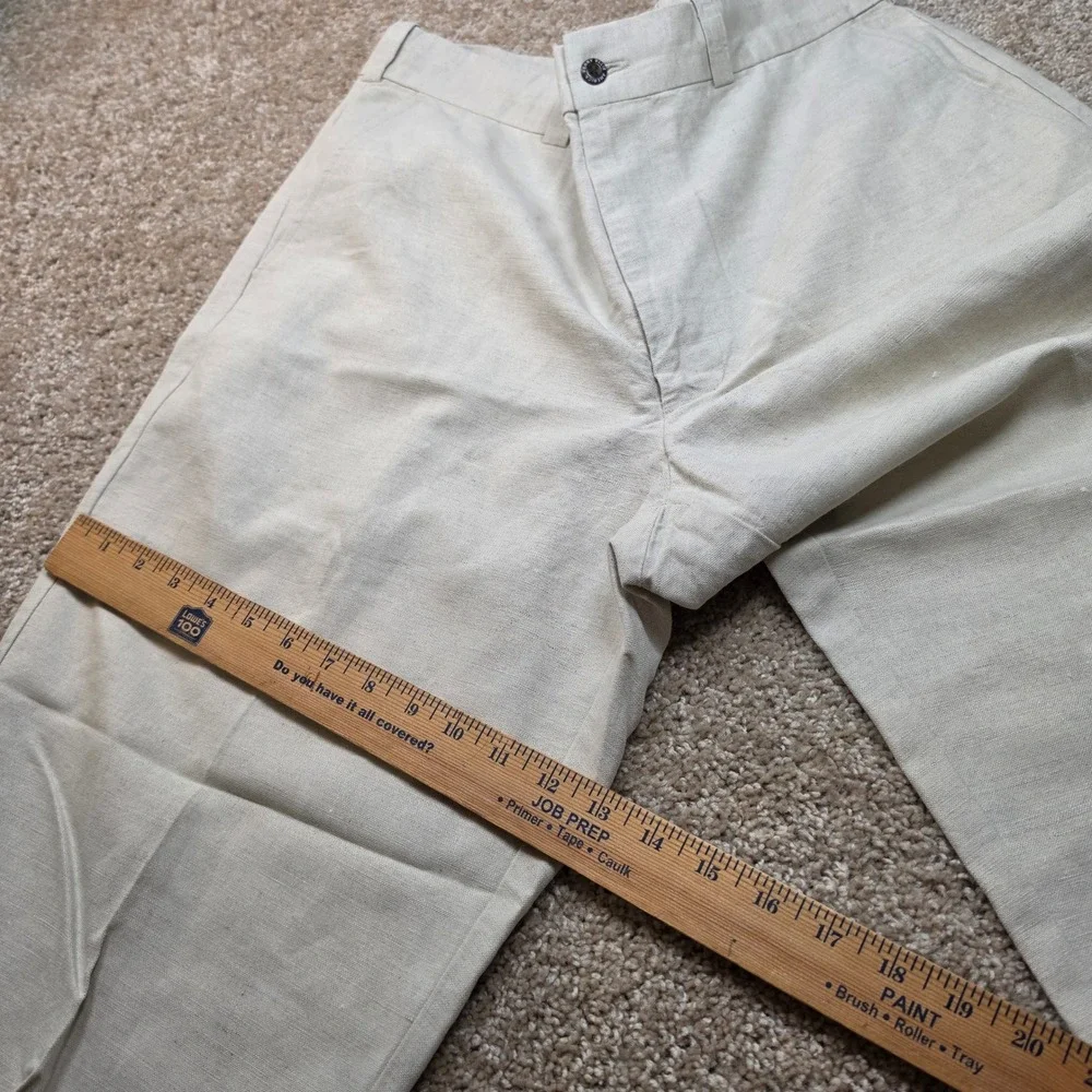 Perry Ellis America Mens 36x30 Linen Cotton Pants Beige Relaxed Wide Leg